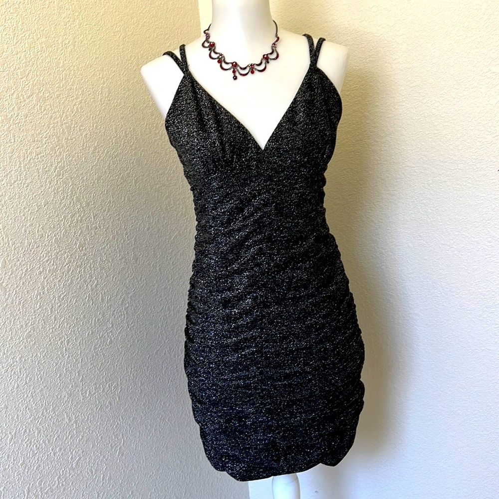 Rouched, adjustable strap mini dress. Xs